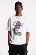 Genzhub Men’s Premium White Oversized Graphic Printed T-shirt