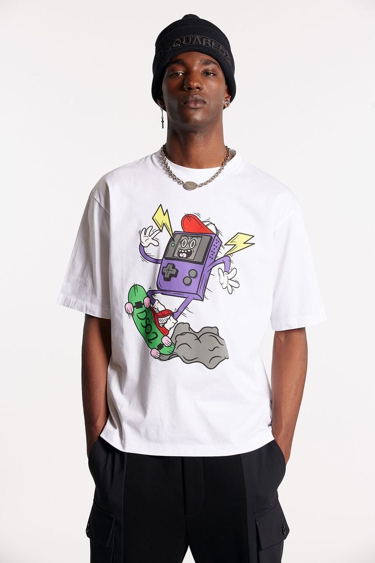 Genzhub Men’s Premium White Oversized Graphic Printed T-shirt