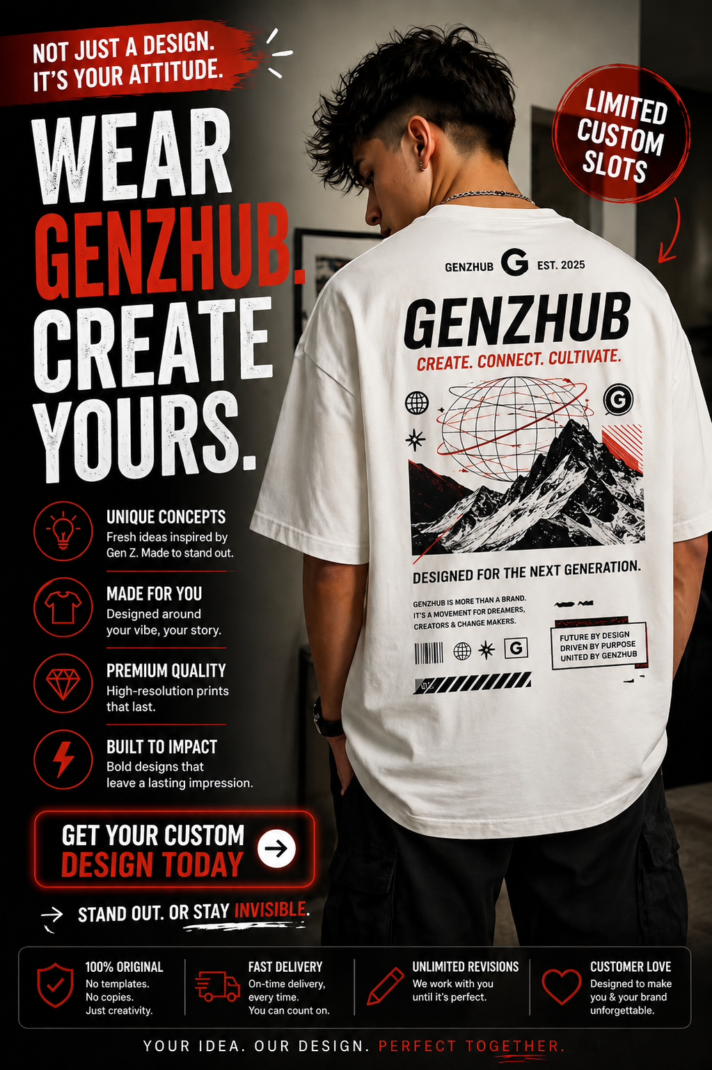 Genzhub Mens White Oversized Tshirt